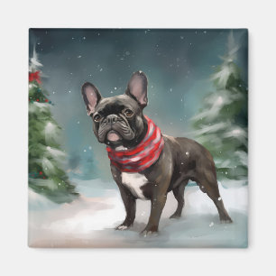 French Bulldog in Snow Christmas Magnet