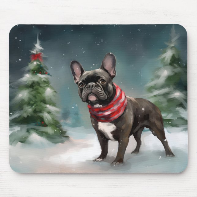 French Bulldog in Snow Christmas Mouse Mat (Front)