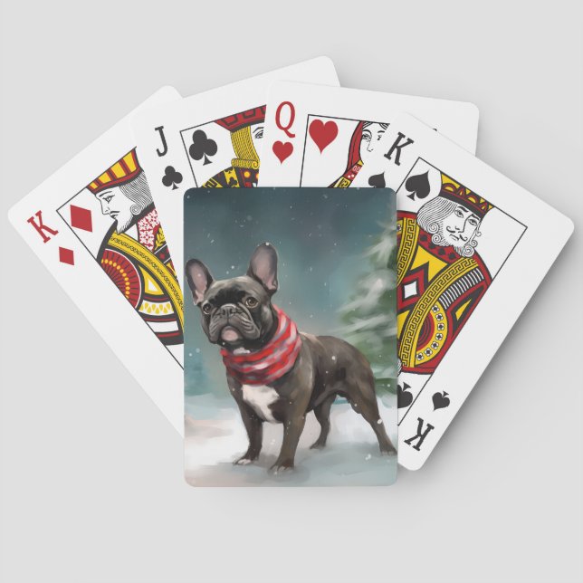 French Bulldog in Snow Christmas Playing Cards (Back)
