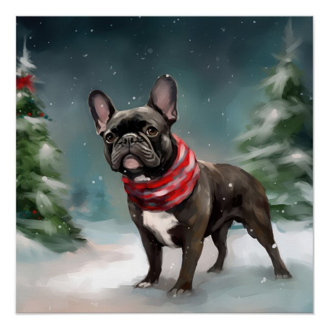 French Bulldog in Snow Christmas Poster (Front)