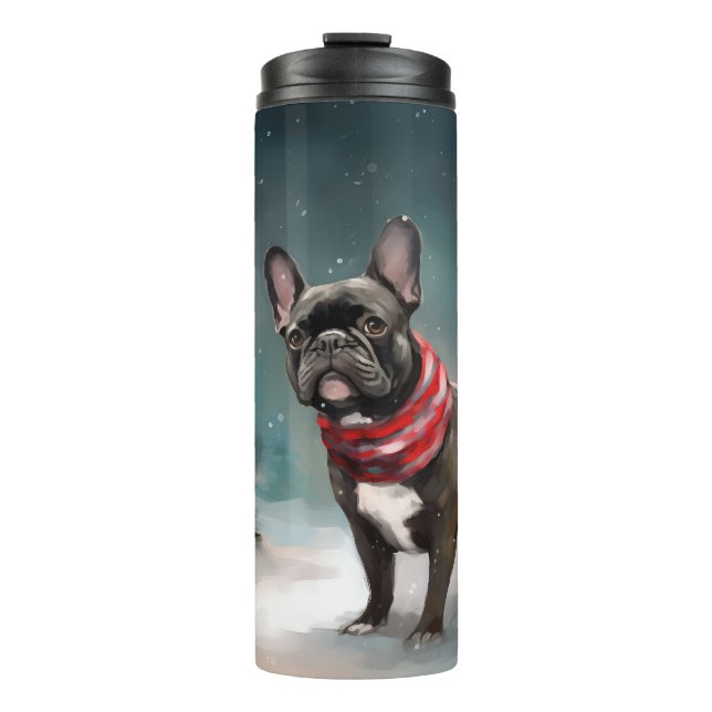 French Bulldog in Snow Christmas Thermal Tumbler (Front)