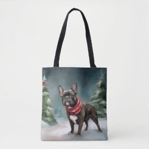 French Bulldog in Snow Christmas Tote Bag