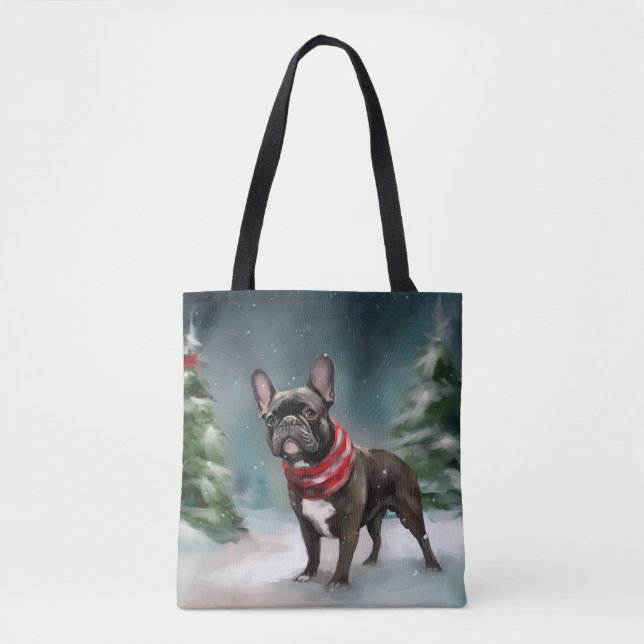 French Bulldog in Snow Christmas Tote Bag (Front)
