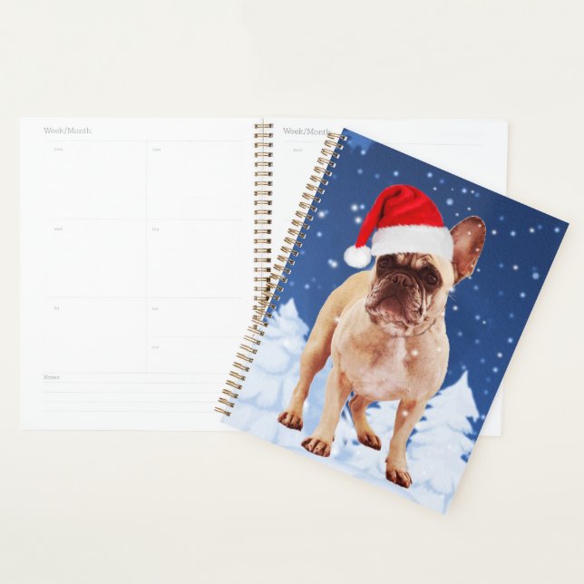 French Bulldog in Snow Christmas w Santa Hat Planner (Display)