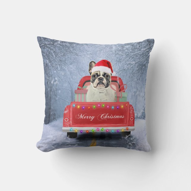  French Bulldog in Snow sitting in Christmas T Cushion (Front)