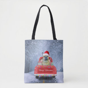 French Bulldog in Snow sitting in Christmas Truck Tote Bag