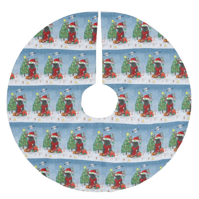 French Bulldog  in Snow with Christmas Gifts  Brushed Polyester Tree Skirt (Front)