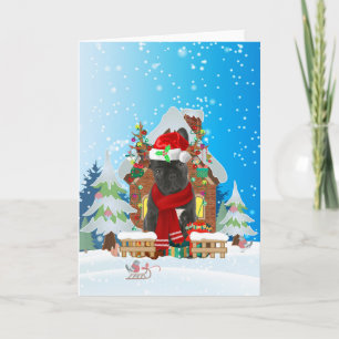 French Bulldog in snow with Christmas gifts Card