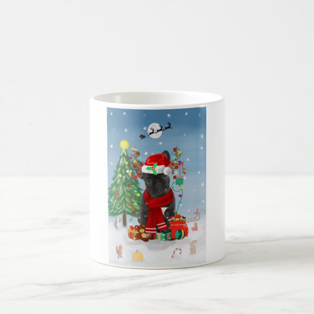 French Bulldog  in Snow with Christmas Gifts  Coffee Mug (Center)