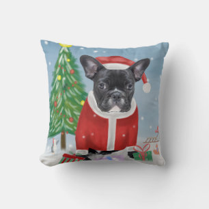 French Bulldog in Snow with Christmas Gifts Cushion