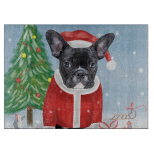 French Bulldog  in Snow with Christmas Gifts  Cutting Board