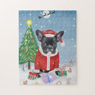 French Bulldog in Snow with Christmas Gifts Jigsaw Puzzle