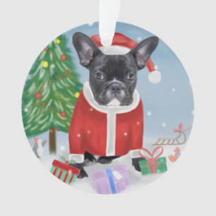 French Bulldog in Snow with Christmas Gifts Ornament