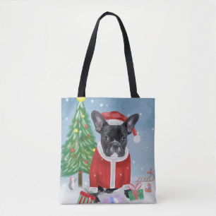 French Bulldog in Snow with Christmas Gifts Tote Bag