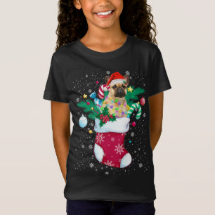 French Bulldog In Sock Funny Christmas Pajama Sant T-Shirt