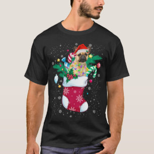 French Bulldog In Sock Funny Christmas Pajama Sant T-Shirt
