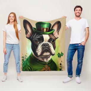 French Bulldog in St. Patrick's Day Dress Fleece Blanket
