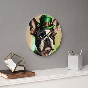French Bulldog in St. Patrick's Day Dress Large Clock