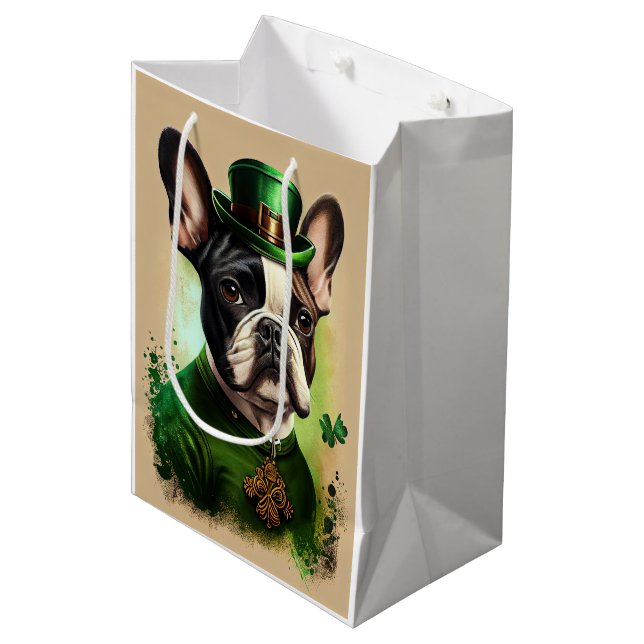 French Bulldog in St. Patrick's Day Dress Medium Gift Bag (Front Angled)