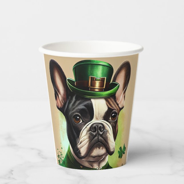 French Bulldog in St. Patrick's Day Dress Paper Cups (Front)