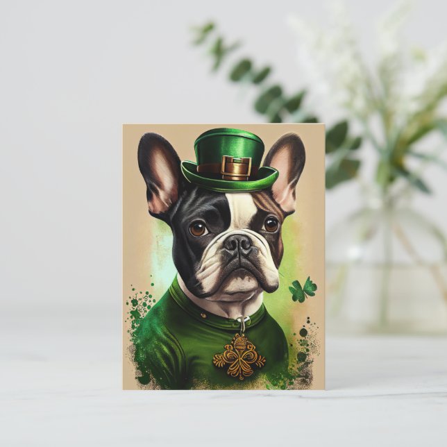 French Bulldog in St. Patrick's Day Dress Postcard (Standing Front)