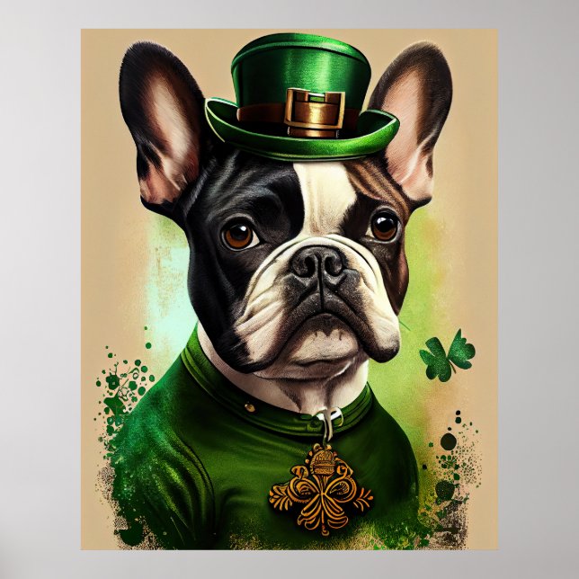 French Bulldog in St. Patrick's Day Dress Poster (Front)