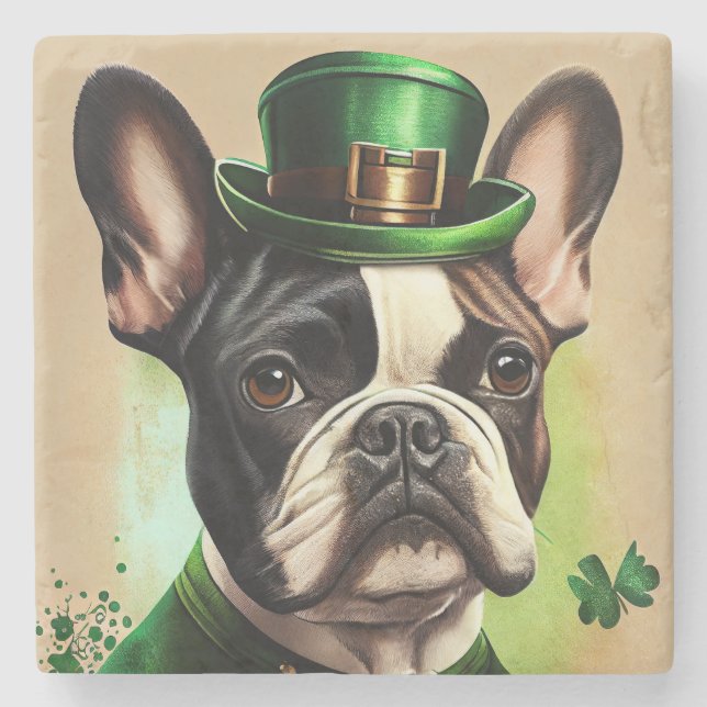 French Bulldog in St. Patrick's Day Dress Stone Coaster (Front)