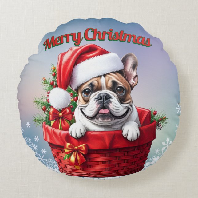 French Bulldog in the basket Round Cushion (Front)