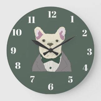 French Bulldog in tux Large Clock