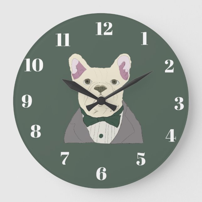 French Bulldog in tux Large Clock (Front)