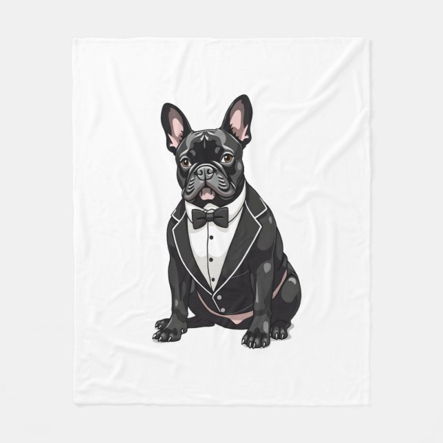 French Bulldog in Tuxedo Fleece Blanket (Front)