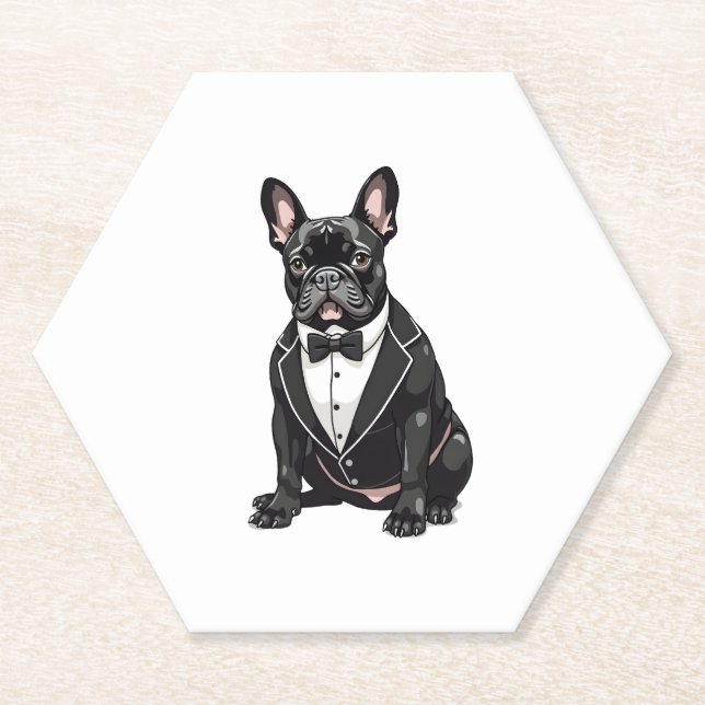 French Bulldog in Tuxedo Paper Coaster (Front)