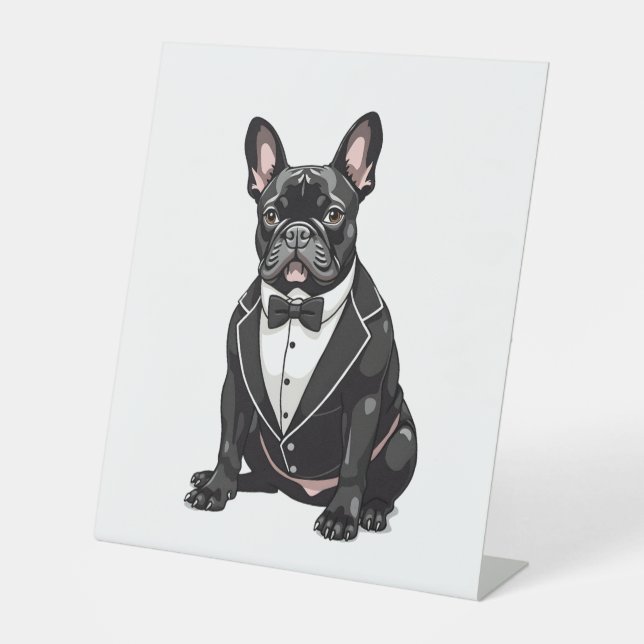 French Bulldog in Tuxedo Pedestal Sign (Front)