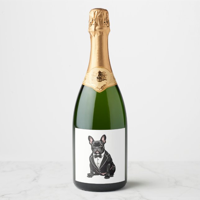 French Bulldog in Tuxedo Sparkling Wine Label (Front)