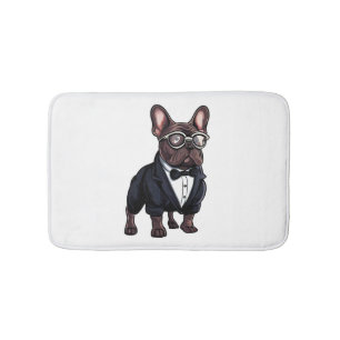 French Bulldog in Tuxedo Wearing Glasses Bath Mat