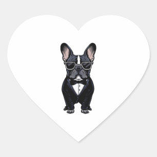 French Bulldog in Tuxedo Wearing Glasses  Heart Sticker
