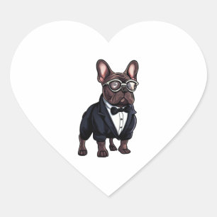 French Bulldog in Tuxedo Wearing Glasses Heart Sticker