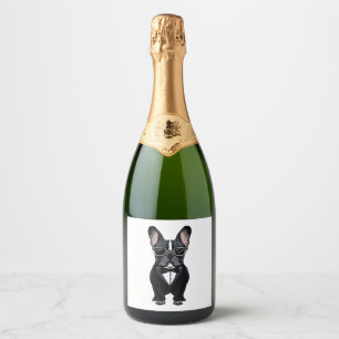 French Bulldog in Tuxedo Wearing Glasses  Sparkling Wine Label