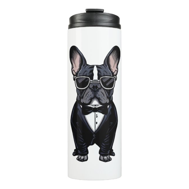 French Bulldog in Tuxedo Wearing Glasses  Thermal Tumbler (Front)
