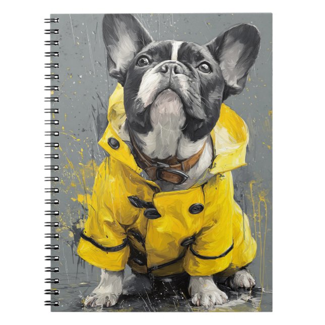 French Bulldog in Yellow Raincoat Notebook (Front)