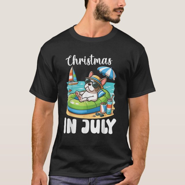 FRENCH BULLDOG Inflatable Boat Merry Christmas in  T-Shirt (Front)