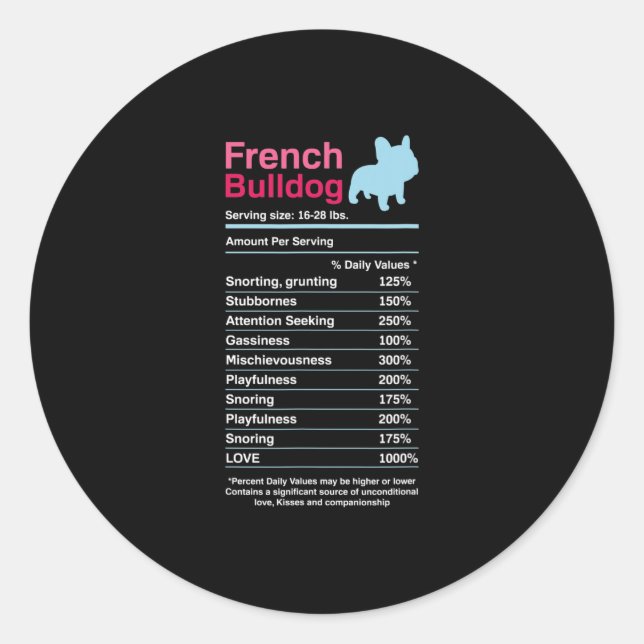 French Bulldog Ingredient Lists  Classic Round Sticker (Front)