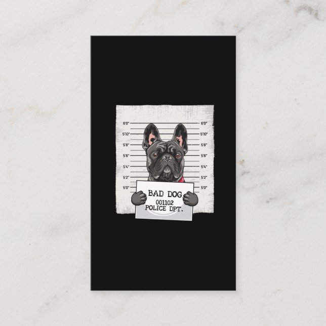 French Bulldog Jail Mug Shot Stubborn Puppy Business Card (Front)