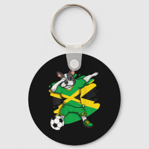 French Bulldog Jamaica Soccer Fans Jersey Football Key Ring