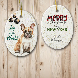 French Bulldog Joy to the World Christmas Ceramic Tree Decoration