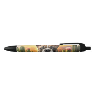French Bulldog Kaktus Französische Bulldogge  Black Ink Pen