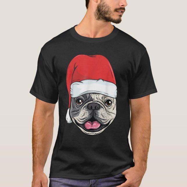 French Bulldog Kids Santa Dog Lover Christmas Gift T-Shirt (Front)