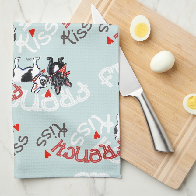 French Bulldog Kiss Tea Towel (Quarter Fold)