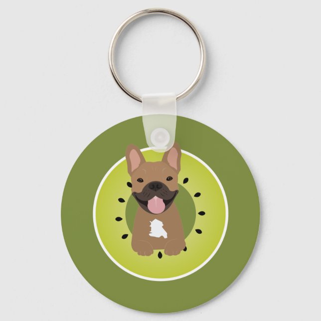 French Bulldog Kiwi Fruit Key Ring (Front)
