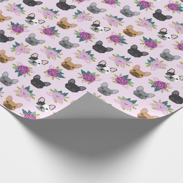 French Bulldog Lavender Florals Wrapping Paper (Corner)